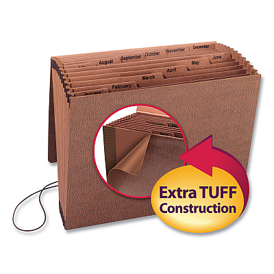 Smead TUFF Expanding Wallet, 12 Sections, Elastic Cord Closure, 1/6-Cut Tabs, Letter Size, Redrope (SMD70388)