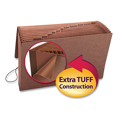 Smead TUFF Expanding Wallet, 12 Sections, Elastic Cord Closure, 1/12-Cut Tabs, Legal Size, Redrope (SMD70390)