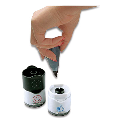 ACCUSTAMP Dual Message Pre-Inked Round Stamp, Smiley Face/Thumbs-Up, 0.63" dia, Red/Blue (COS032934)
