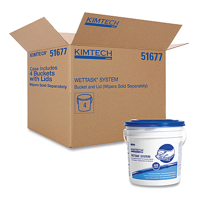 WypAll WetTask Customizable Wet Wiping System Bucket, White/Blue, 4/Carton (KCC51677)