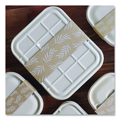 Fiber Container Sleeves, World Centric Leaf Design, 7.5" x 10" x 3.25", Natural, Paper, 800/Carton (WORSLPATR60)