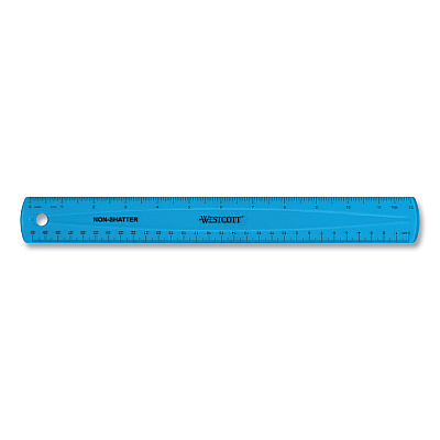 Westcott Non-Shatter Flexible Ruler, Standard/Metric, 12" (30 cm) Long, Plastic, Assorted Translucent Colors, 12/Box (ACM17721)