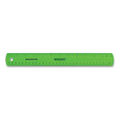Westcott Non-Shatter Flexible Ruler, Standard/Metric, 12" (30 cm) Long, Plastic, Assorted Translucent Colors, 12/Box (ACM17721)