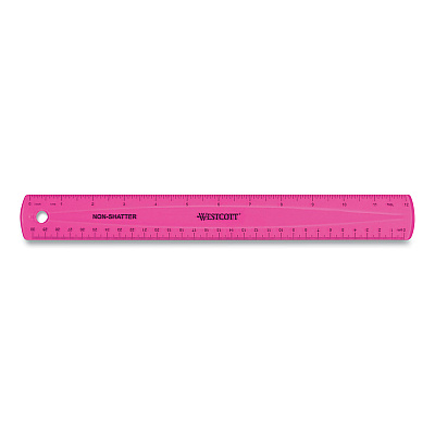 Westcott Non-Shatter Flexible Ruler, Standard/Metric, 12" (30 cm) Long, Plastic, Assorted Translucent Colors, 12/Box (ACM17721)