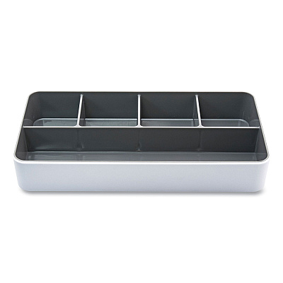 Advantus Fusion Five-Compartment Plastic Accessory Holder, Plastic, 12.25 x 6 x 2, White/Gray (AVT37526)