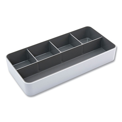 Advantus Fusion Five-Compartment Plastic Accessory Holder, Plastic, 12.25 x 6 x 2, White/Gray (AVT37526)