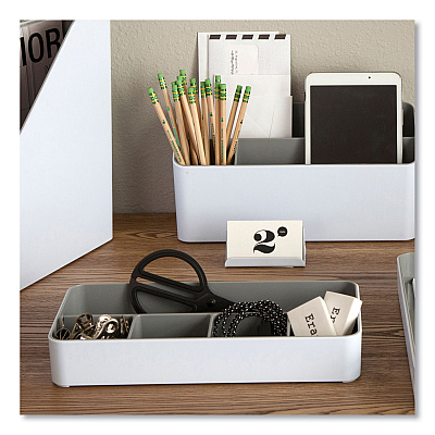 Advantus Fusion Five-Compartment Plastic Accessory Holder, Plastic, 12.25 x 6 x 2, White/Gray (AVT37526)