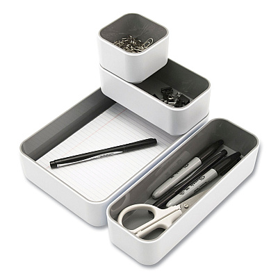 Advantus Fusion Stacking Bins, 4 Compartments, Plastic, 12.1 x 9.1 x 2.2, White/Gray, 4 Pieces (AVT37592)