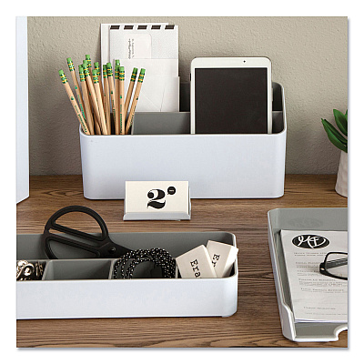 Advantus Fusion Stacking Bins, 4 Compartments, Plastic, 12.1 x 9.1 x 2.2, White/Gray, 4 Pieces (AVT37592)