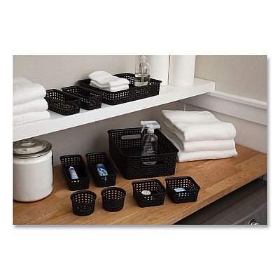 Advantus Plastic Weave Basket Bins, Assorted Sizes, Black, 10/Pack (AVT38398)