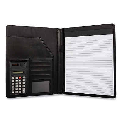 Bond Street Faux-Leather Padfolio with Solar Calculator, 9 x 12 Pad, 9.75 x 12.5, Black (BND5040BSBLACK)