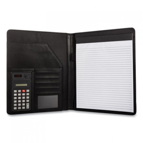 Bond Street Faux-Leather Padfolio with Solar Calculator, 9 x 12 Pad, 9.75 x 12.5, Black (5040BSBLACK)