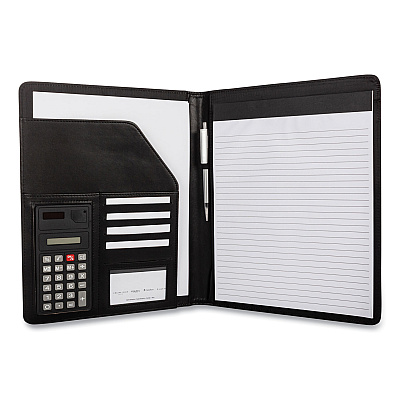 Bond Street Faux-Leather Padfolio with Solar Calculator, 9 x 12 Pad, 9.75 x 12.5, Black (BND5040BSBLACK)