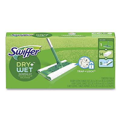 Swiffer Sweeper Mop, 10 x 4.8 White Cloth Head, 46" Silver/Green Aluminum/Plastic Handle (PGC49947)