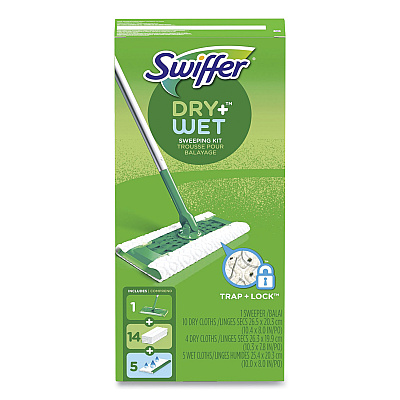 Swiffer Sweeper Mop, 10 x 4.8 White Cloth Head, 46" Silver/Green Aluminum/Plastic Handle (PGC49947)