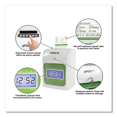 uPunch UB1000 Electronic Non-Calculating Time Clock Bundle, LCD Display, Beige/Green