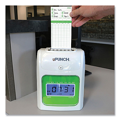 uPunch UB1000 Electronic Non-Calculating Time Clock Bundle, LCD Display, Beige/Green