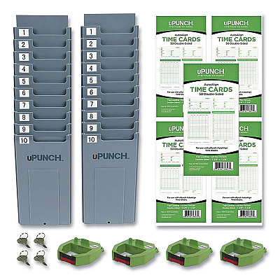 uPunch UB1000 Electronic Non-Calculating Time Clock Bundle, LCD Display, Beige/Green