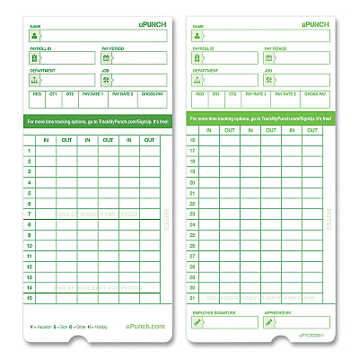 Time Clock Cards for uPunch HN3000, Two Sides, 7.37 x 3.37, 50/Pack (PPZHNTCG1050)