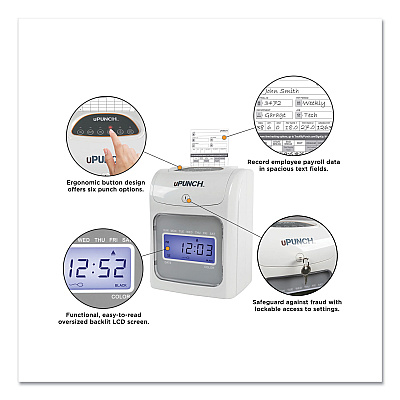 uPunch HN2500 Electronic Calculating Time Clock Bundle, LCD Display, Beige/Gray