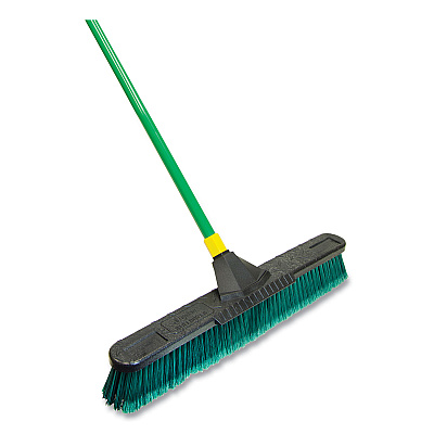 Quickie Bulldozer Multisurface Pushbroom with Scraper Block, 24 x 60, Powder Coated Steel Handle, Green/Black/Yellow (QCK638)