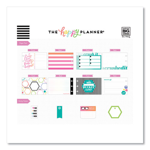 The Happy Planner Productivity Multi Accessory Pack, 20 Double-Sided Pre-Punched Cards, 20 Half-Sheet Stickers, 3 Sticky Note Pads (PLMP02)