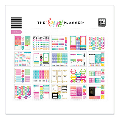 The Happy Planner Productivity Multi Accessory Pack, 20 Double-Sided Pre-Punched Cards, 20 Half-Sheet Stickers, 3 Sticky Note Pads (THLPLMP02)