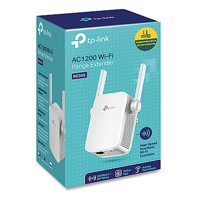 TP-Link RE305 AC1200 Wi-Fi Range Extender, 1 Port, Dual-Band 2.4 GHz/5 GHz