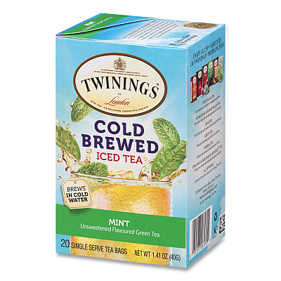 TWININGS Cold Brew Iced Tea Bags, Mint, 0.07 oz Tea Bag, 20/Box (TWG51335)