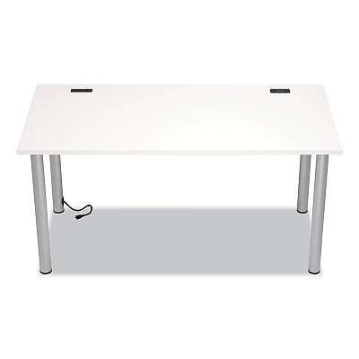 Union & Scale Essentials Writing Table-Desk with Integrated Power Management, 59.7" x 29.3" x 28.8", White/Aluminum (UOS24398966)