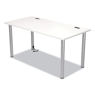 Union & Scale Essentials Writing Table-Desk with Integrated Power Management, 59.7" x 29.3" x 28.8", White/Aluminum (UOS24398966)