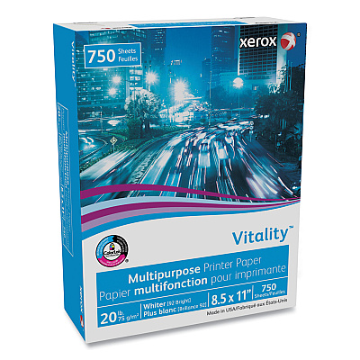 Xerox Vitality Multipurpose Print Paper, 92 Bright, 20 lb Bond Weight, 8.5 x 11, White, 750 Sheets/Ream (XER3R20195)