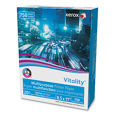 Xerox Vitality Multipurpose Print Paper, 92 Bright, 20 lb Bond Weight, 8.5 x 11, White, 750 Sheets/Ream (XER3R20195)