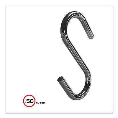 deflecto S Hooks, Metal, Silver, 50/Pack (DEF20013)