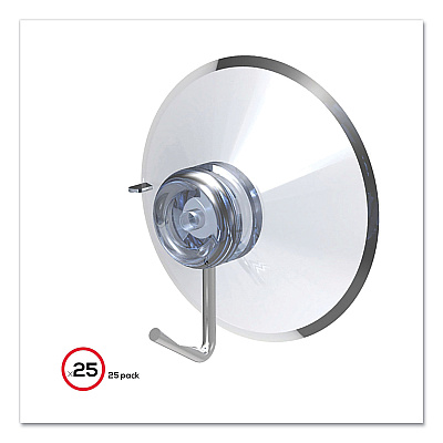 deflecto Suction Cup with Hook, Metal Silver Hook, 25/Pack (DEF20011)