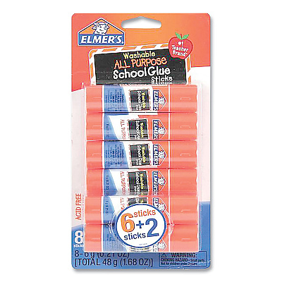 Elmer's Washable School Glue Sticks, 0.21 oz, Applies and Dries Clear, 8/Pack (EPIE5003E5004)