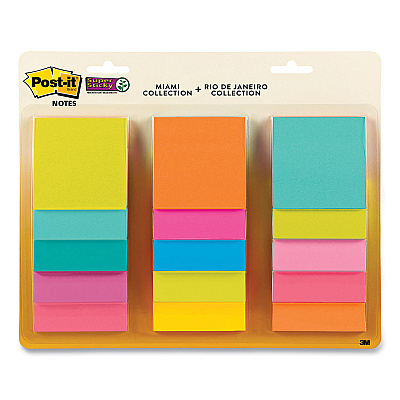 Post-it Notes Super Sticky Pad Collection Assortment Pack, 3" x 3", Energy Boost and Supernova Neon Color Collections, 45 Sheets/Pad, 15 Pads/Pack (MMM65415SSMLTI2)