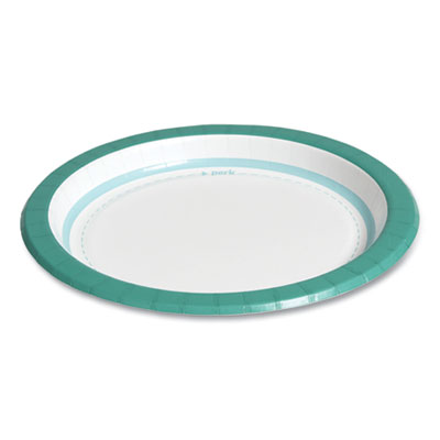 Perk Everyday Paper Plates, 8.5" dia, White/Teal, 125/Pack (PRK24375263)