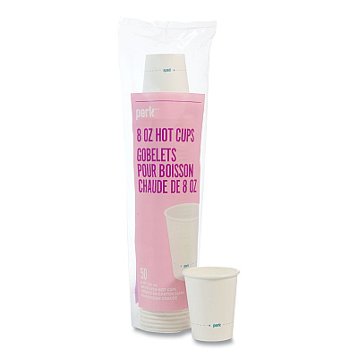Perk White Paper Hot Cups, 8 oz, 50/Pack (PRK24431632)