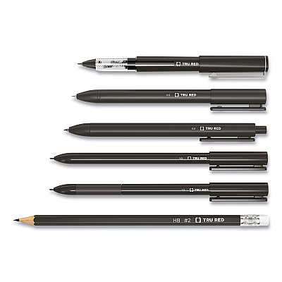 TRU RED Quick Dry Gel Pen, Retractable, Fine 0.5 mm, Black Ink, Black Barrel, Dozen (TUD24377042)