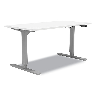 Union & Scale Essentials Electric Sit-Stand Desk, 55.1" x 27.5" x 25.9" to 51.5", White/Aluminum (UOS24388476)
