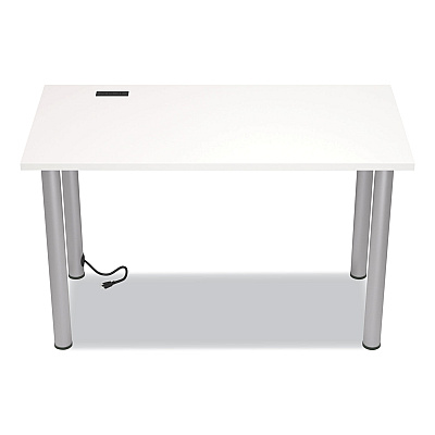 Union & Scale Essentials Writing Table-Desk with Integrated Power Management, 47.5" x 23.7" x 28.8", White/Aluminum (UOS24398970)