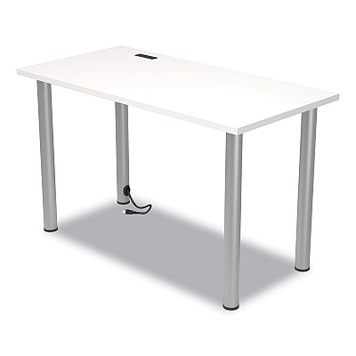 Union & Scale Essentials Writing Table-Desk with Integrated Power Management, 47.5" x 23.7" x 28.8", White/Aluminum (UOS24398970)