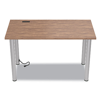 Union & Scale Essentials Writing Table-Desk with Integrated Power Management, 47.5" x 23.7" x 28.8", Espresso/Aluminum (UOS24398974)