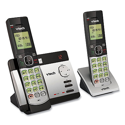 Vtech CS5129-2 Two-Handset Cordless Telephone System, DECT 6.0, Silver/Black