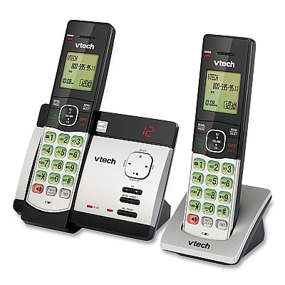 Vtech CS5129-2 Two-Handset Cordless Telephone System, DECT 6.0, Silver/Black
