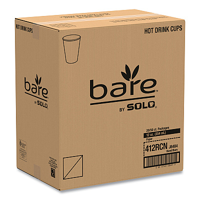Solo Bare Eco-Forward Recycled Content PCF Paper Hot Cups, ProPlanet Seal, 12 oz, Green/White/Beige, 1,000/Carton (SCC412RCN)