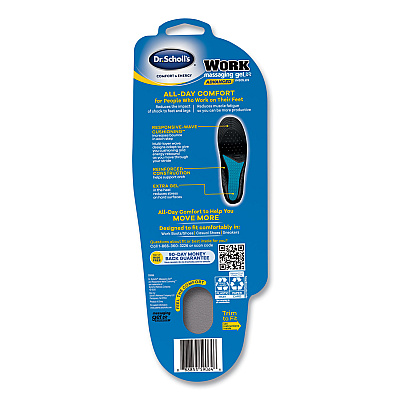 Dr. Scholl's Comfort and Energy Work Massaging Gel Insoles, Women Sizes 6 to 11, Black/Blue, Pair (DSC59064)