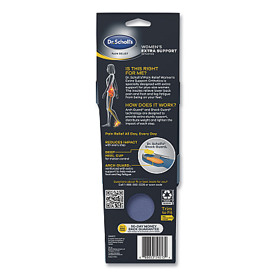 Dr. Scholl's Pain Relief Extra Support Orthotic Insoles, Women Sizes 6 to 11, Gray/Blue/Orange/Yellow, Pair (DSC59013)