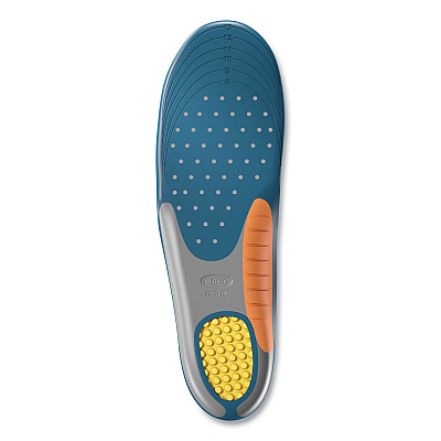 Dr. Scholl's Pain Relief Orthotic Heavy Duty Support Insoles, Men Sizes 8 to 14, Gray/Blue/Orange/Yellow, Pair (DSC59048)